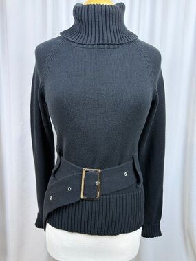 Sao Paulo Black Cowl Neck Belted Sweater - Size 6